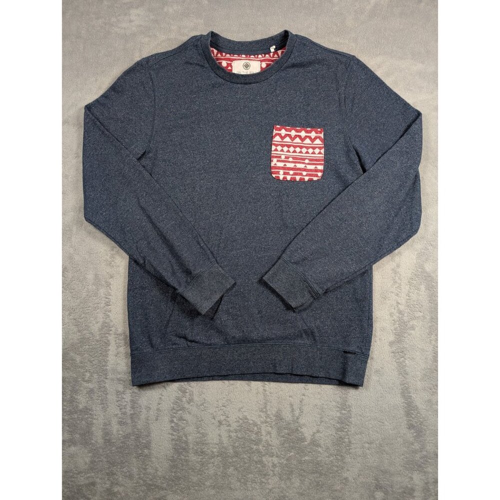 On The Byas Sweatshirt Men’s Medium Navy Crewneck Pullover Aztec Pocket Casual